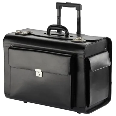 Pilotenkoffer Trolley groß 50 cm Leder schwarz